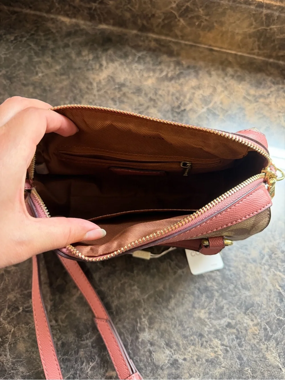 Coach Signature Crossbody Bag in Brown and Pink